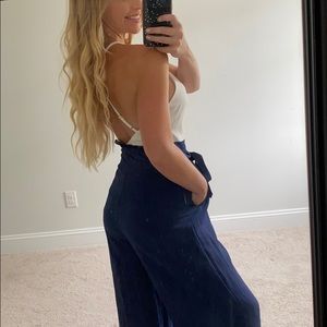 Adorable white & navy Low-Back Pant Jump Suit